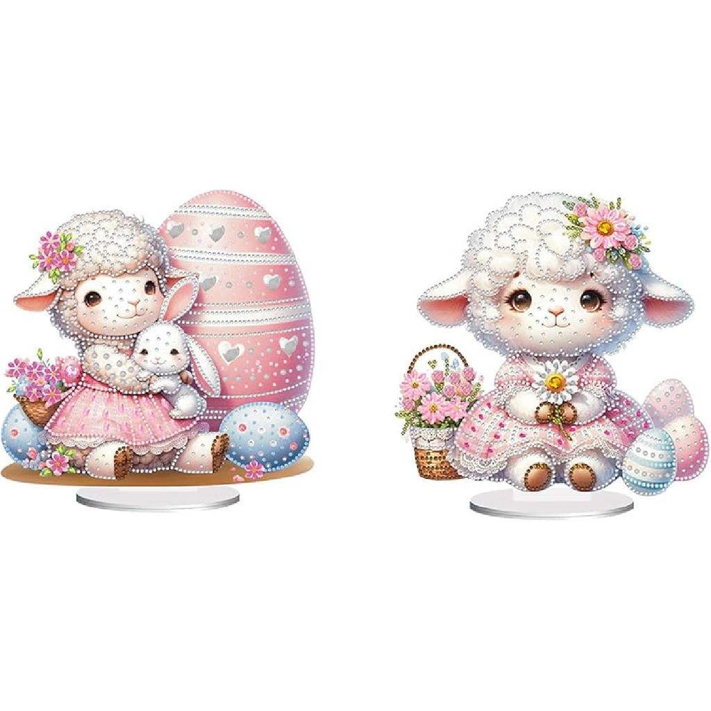 BAYUNOE DIY Diamond Art Painting Desktop Ornament Easter Handmade Double-Sided Pattern Diamond Art Decorated Tabletop Ornaments Single Sided Diamond