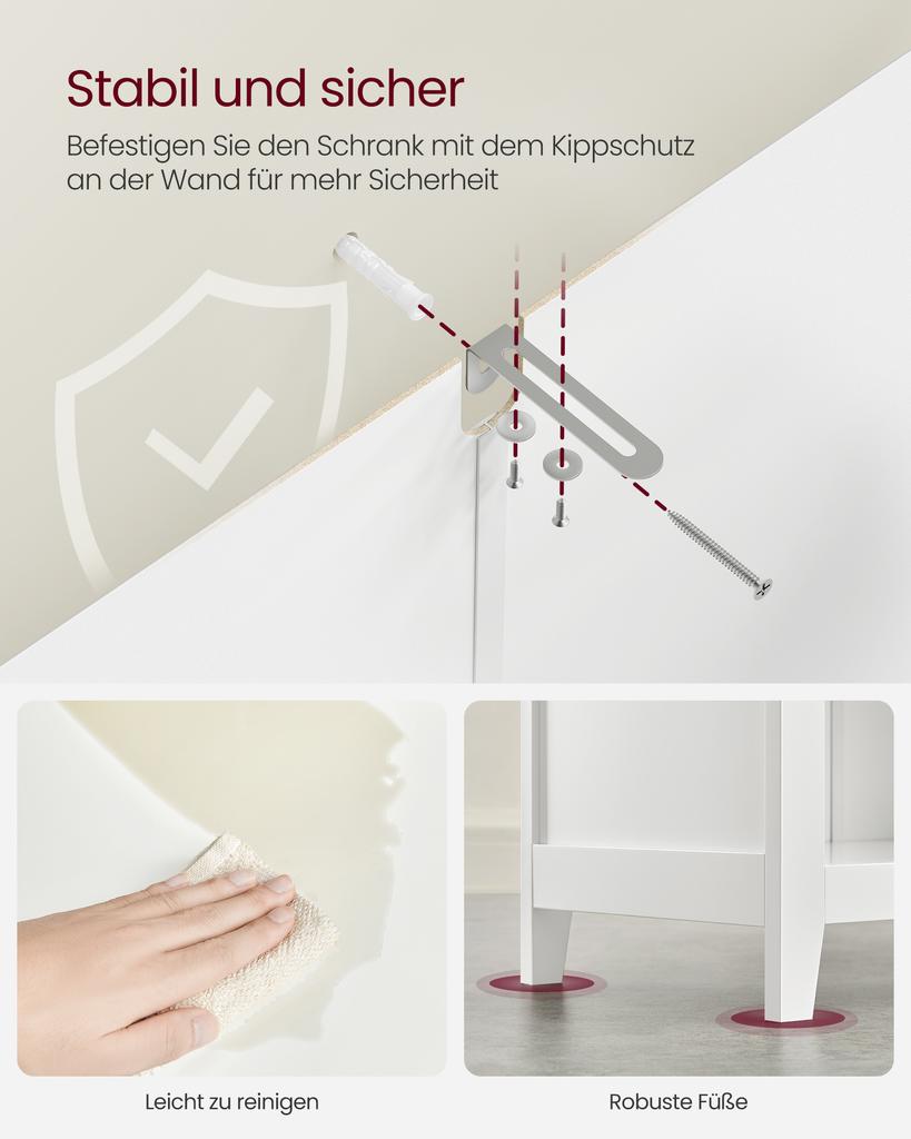 VASAGLE Szafka łazienkowa, Szafka do przechowywania, 2 szuflady z 1 zestawem regulowanych przegródek, 2 kosze, Szafka boczna, 30 x 60 x 80 cm, Chmurka biała