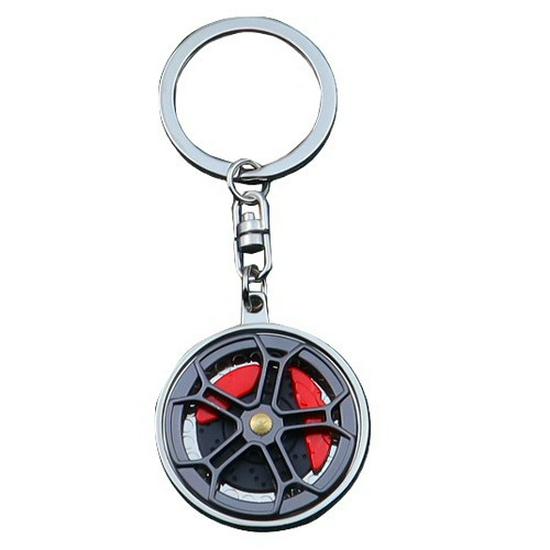 Two-Tone Rotating Wheel Hub Keychain with Dual Card Clamp & Free Laser Engraving
