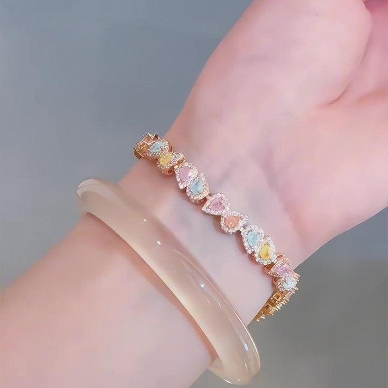Dopamine sweet small fresh diamond-encrusted water drop bracelet exquisite fashion versatile bracelet light luxury high-end jewelry women