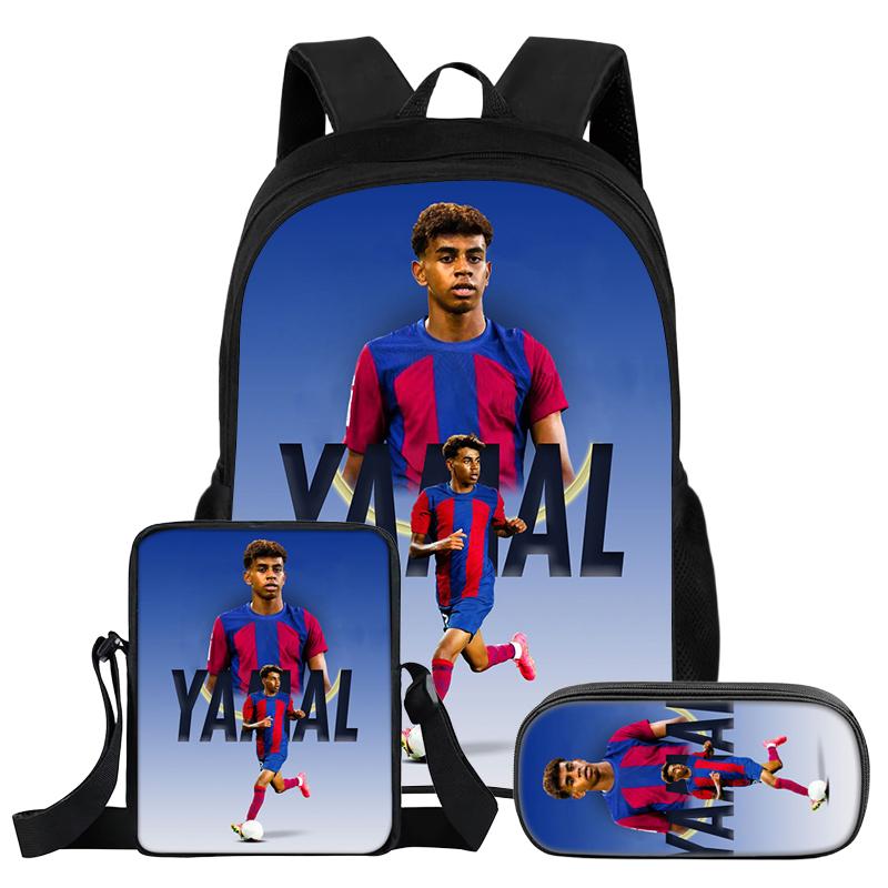 Set da 3 Pezzi Zaino L-Lamin Yamal Bambini Studenti Scuola Stella del Calcio Zaino Miglior Regalo Borsa a Spalla Astucci Zainetto