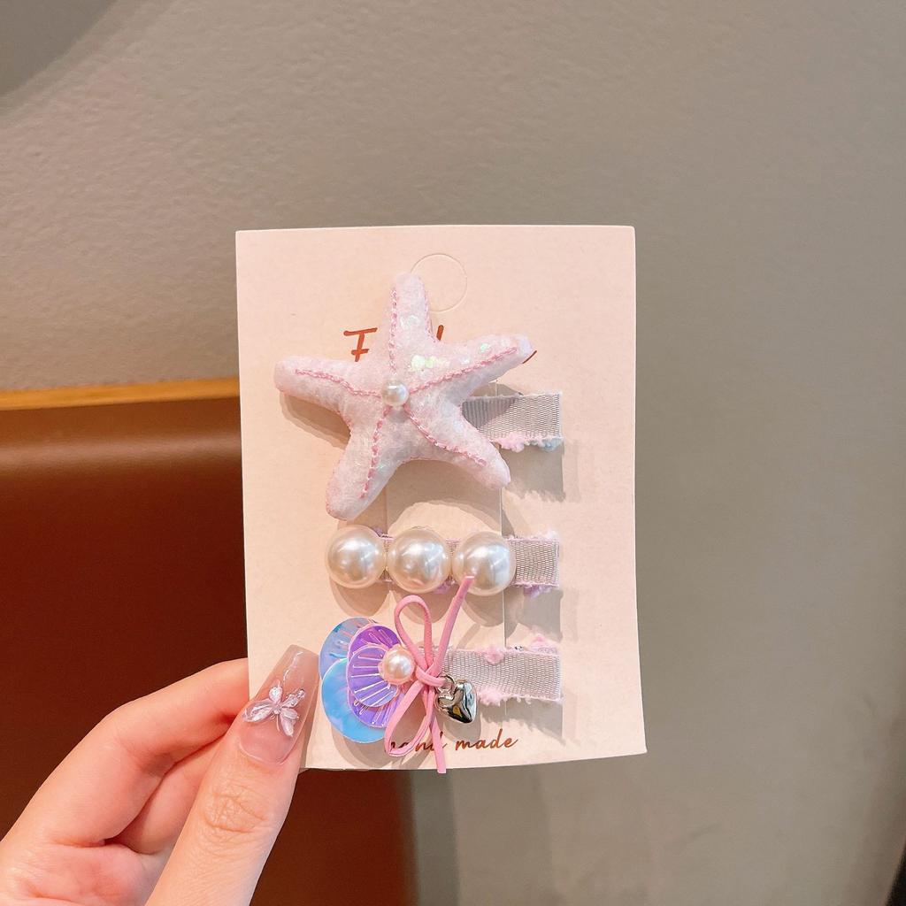 Summer Ocean Starfish Shell Hairpin Cute Children'S Hairpin Duck Beak Clip Pearl Hair Accessories Headgear Clip Girl