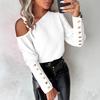 Women’s Plain-Coloured Metal-Buttoned Off-the-Shoulder Button-Up Shirt for Autumn/Winter