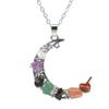 Vintage Handmade Colorful Beaded Gravel Crystal Amethyst Moon Pendant Necklace N551