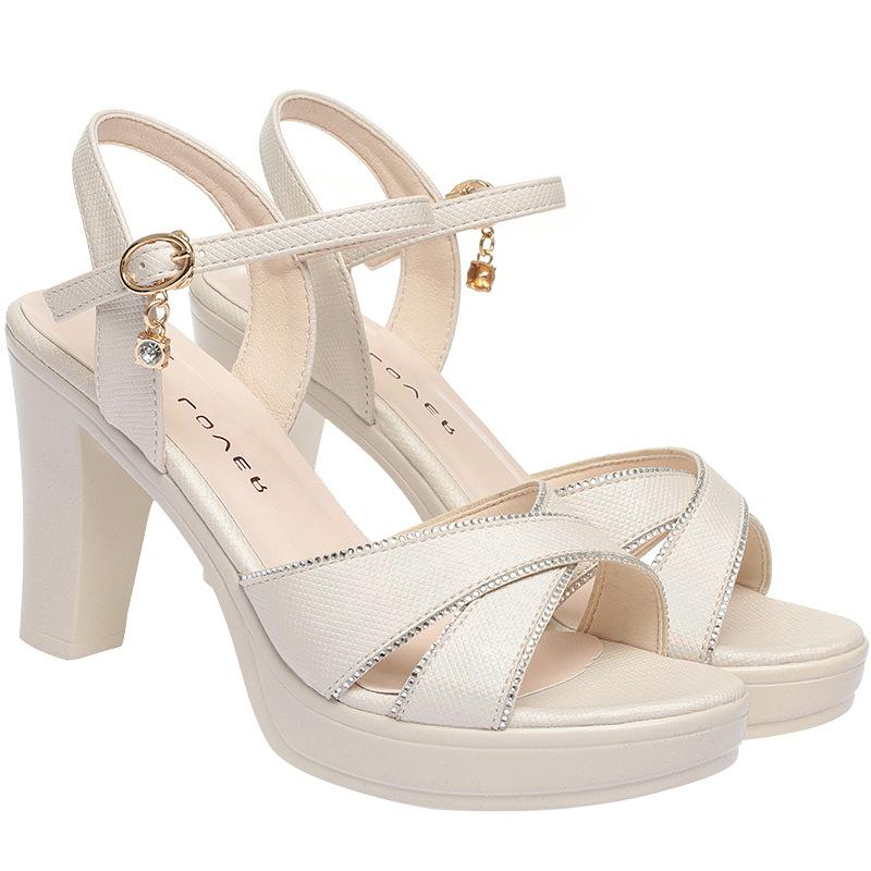 Women Thick Heeled Sandals Sexy High Heels Platform Sandals Women Open Toe Crystal Buckle Pumps Wedding Shoes
