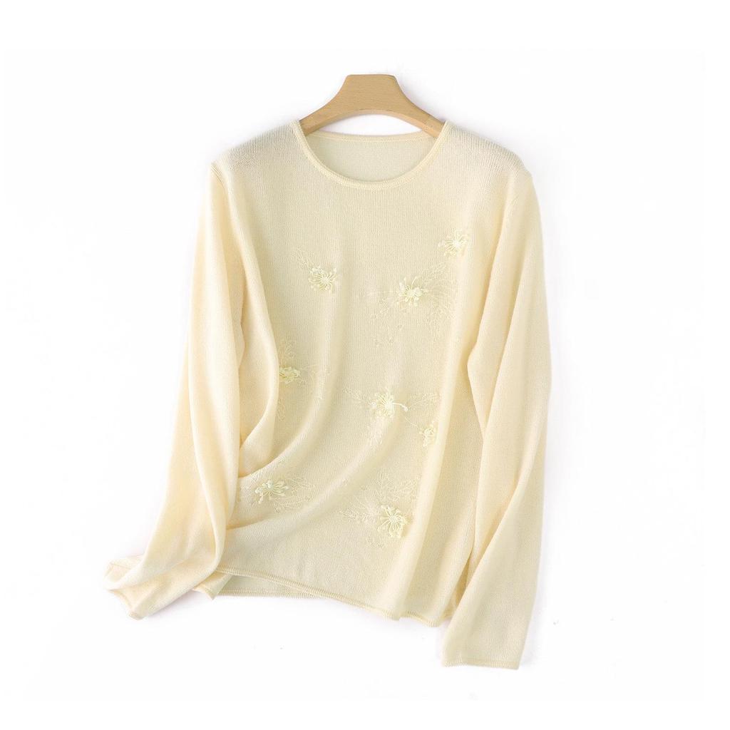 Women's Pure Wool Firework Embroidered White Sweater - Autumn/Winter Loose Knit Pullover