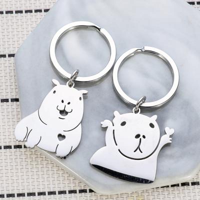 Capybara Stainless Steel Keychain Cute Funny Couple Pendant Stylish Daily Bag Charm Practical Valentine's Day Gift for Friends Kids