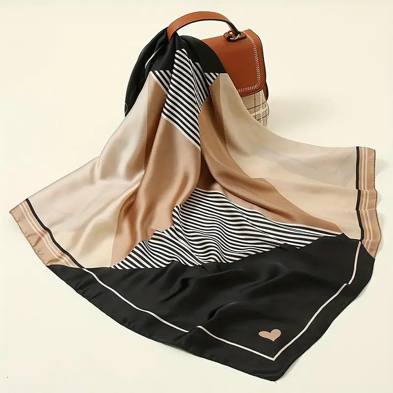 Women's Korean Style Retro Printed Imitation Silk Scarf for Professional and Casual Use