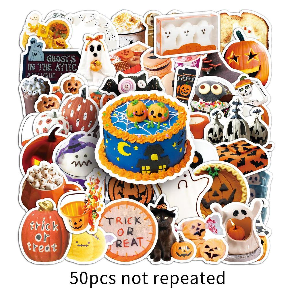 50 Halloween Waterproof Decorative Journal Stickers - Creative Ins Style, Hot Selling Cross-border Festival Sheets