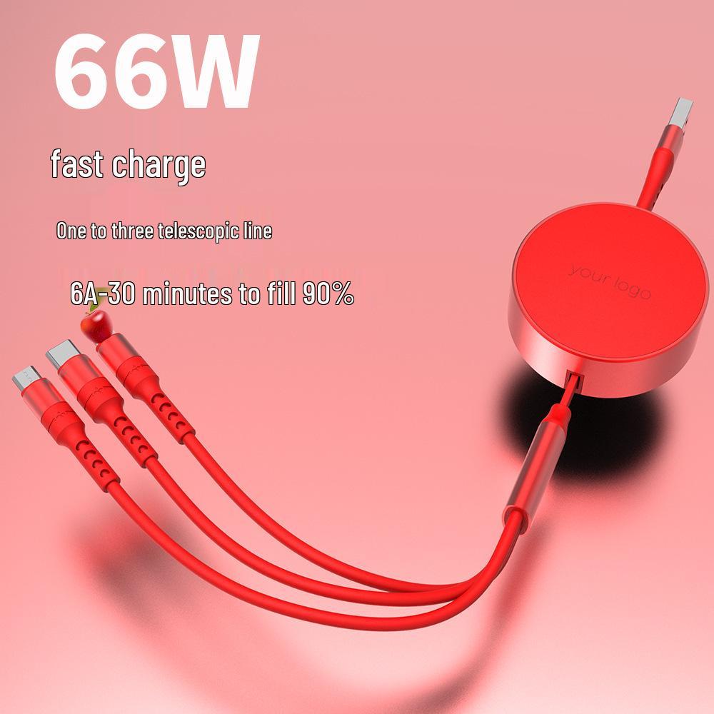 6A Retractable Multi-Device Super Fast Charging Cable with Three Connectors - Customizable Logo Option