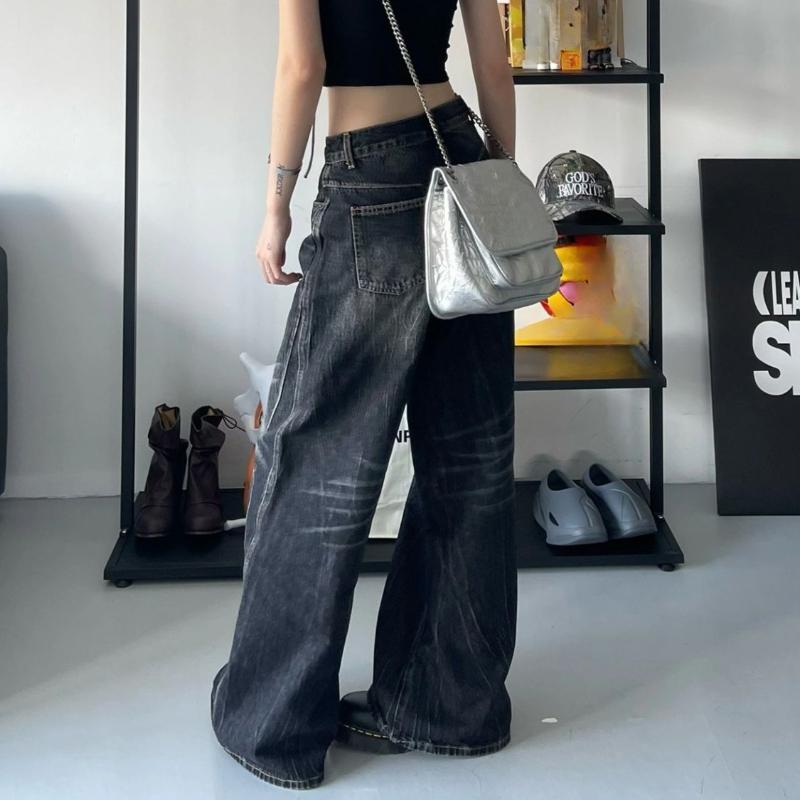 Women's Black  Baggy Jeans Harajuku Y2k Aesthetic   Denim Trousers Korean Jean  Wide Leg Pants