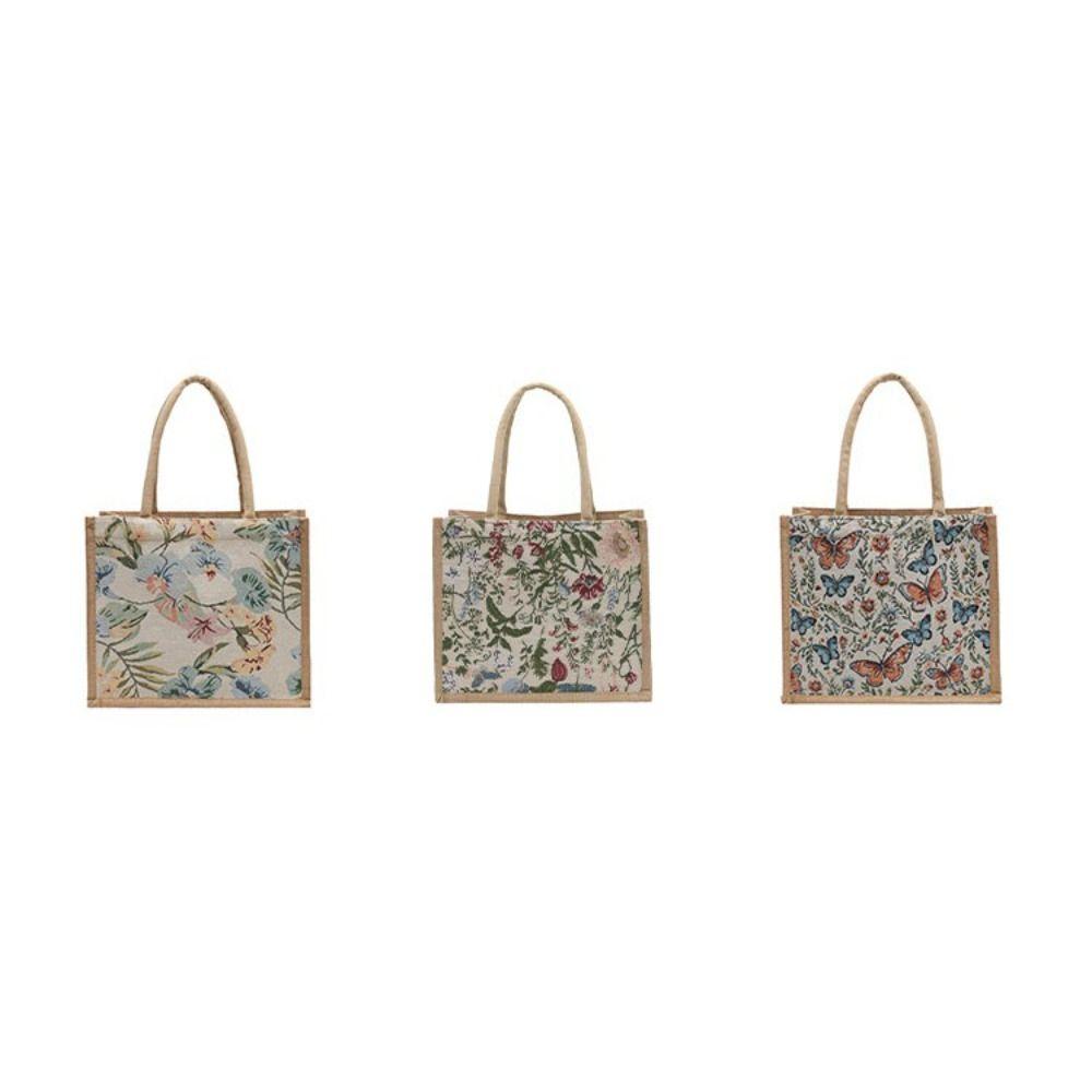 Flower Floral Pattern Shoulder Bag Canvas Geometric Cloth Bag Casual Ethnic Style Handbag Women