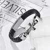 Classic Mens Leather Bracelet Stainless Steel Religious Bangles for Men Women The Cross of Jesus Catholic Jewelry Gifts