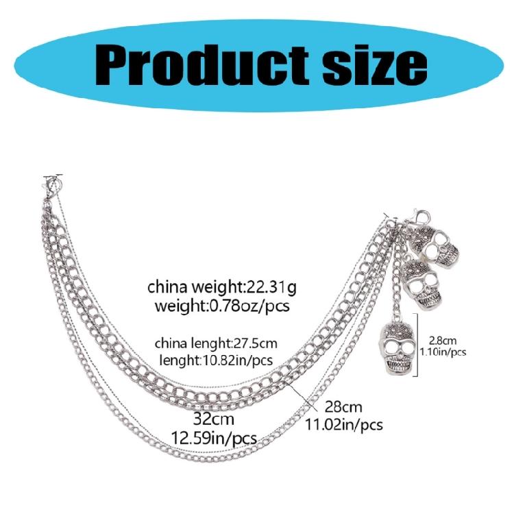 Popular Skull Shoe Chain Metal Shoe Decoration Metallic Chain Link for Footwear Styles Multilayer Motorcycle Boots Chain