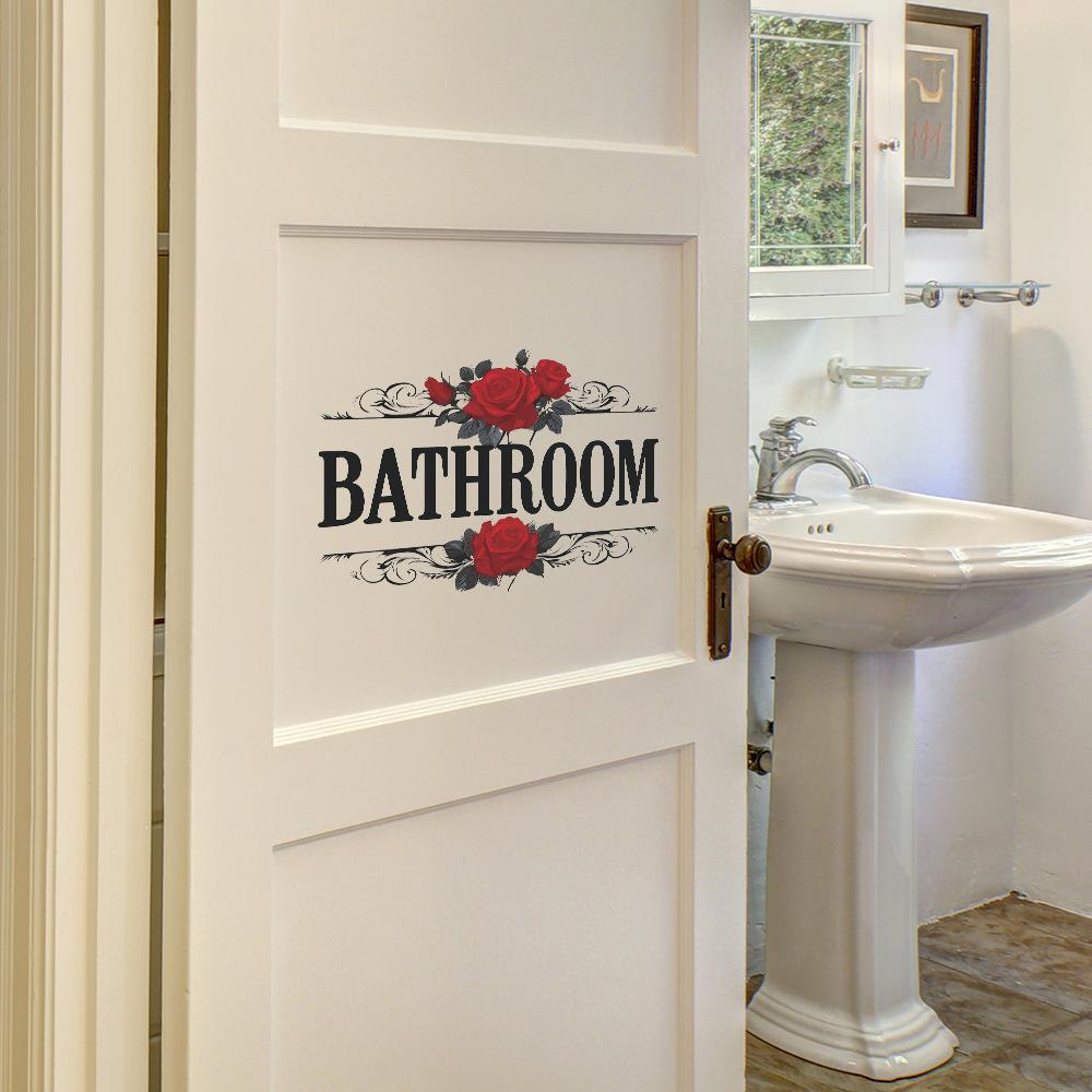 Roses, Bathroom English Slogan, Door Stickers, Home Decoration Wall Stickers