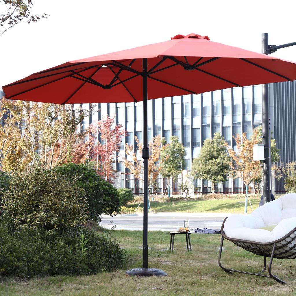 14.8 Ft Double Sided Outdoor Umbrella Rectangular Large with Crank ( Orange )(No Base)