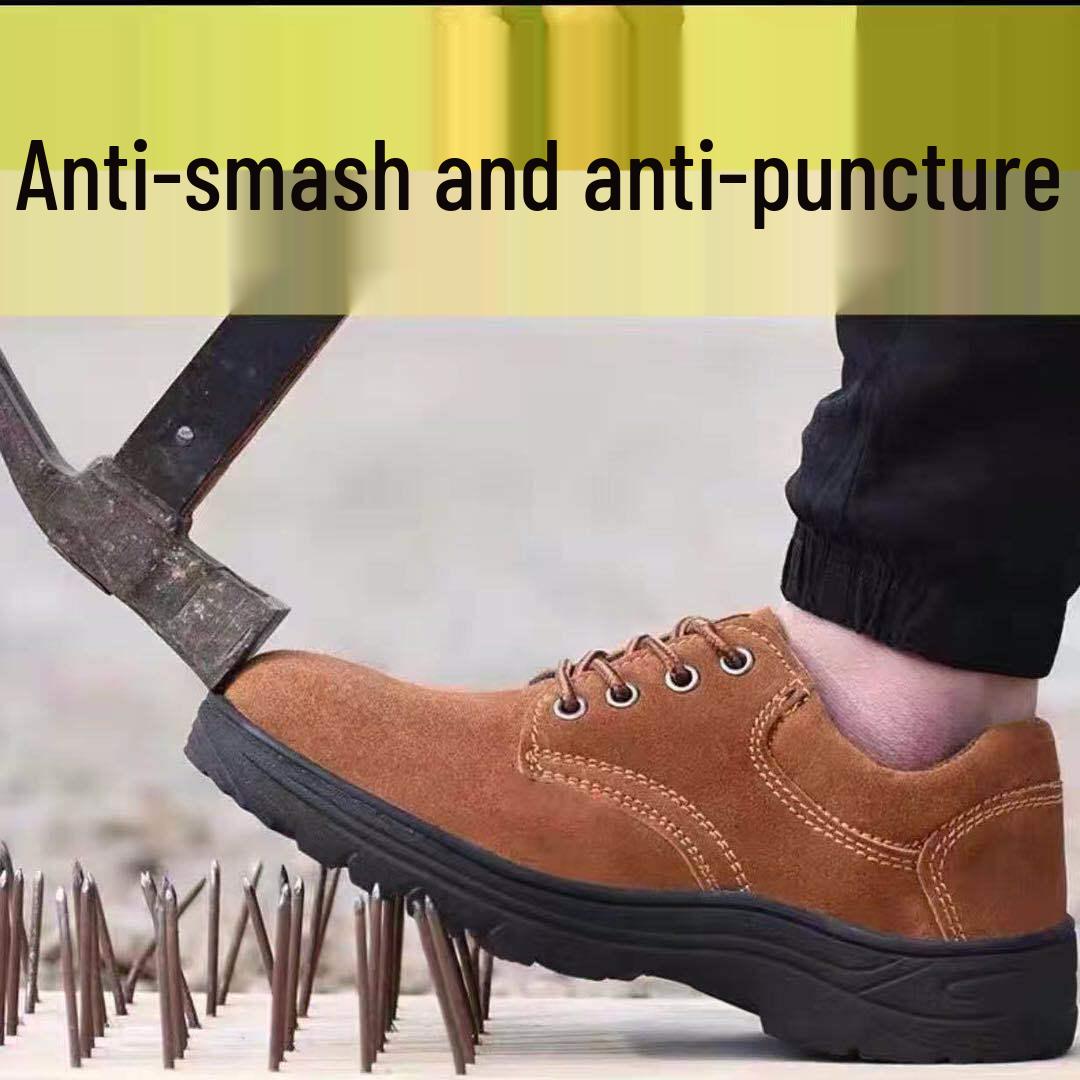 Men s Breathable Steel Toe Anti-Smash & Anti-Puncture Cowhide Work Shoes with Ox Tendon Sole