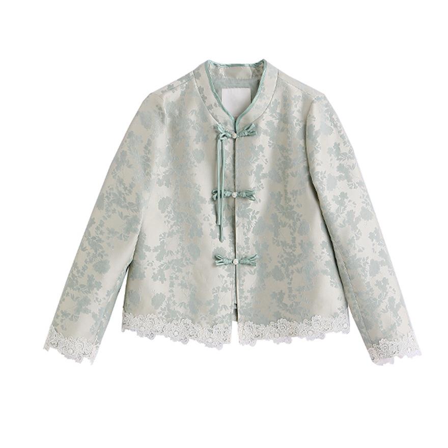 Design Sense Yellow Jacquard Crew Neck Jacket Women's Spring and Autumn New Retro Elegant Top