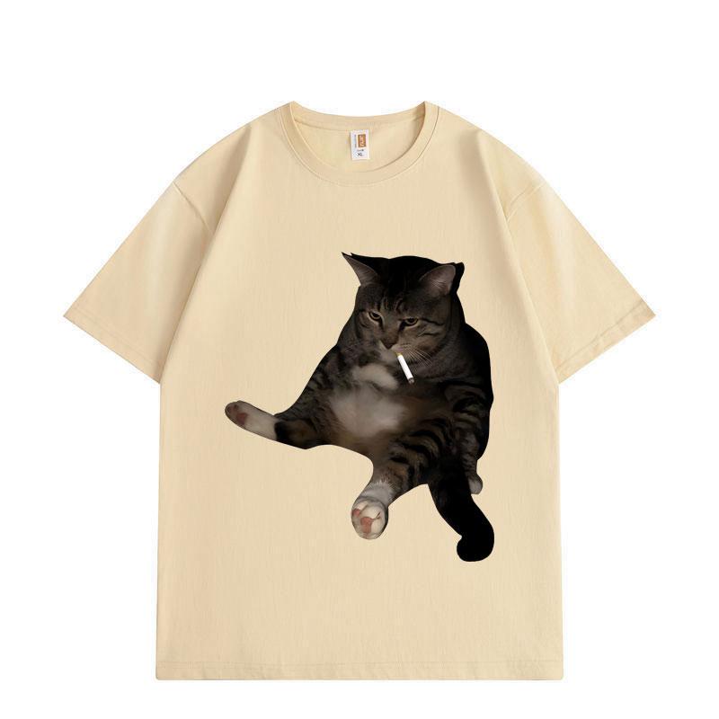 Funny Smoking Cat Meme Graphic T Shirts Fashion Vintage Short Sleeve T-shirts Men Women Casual Loose Cotton T-shirt