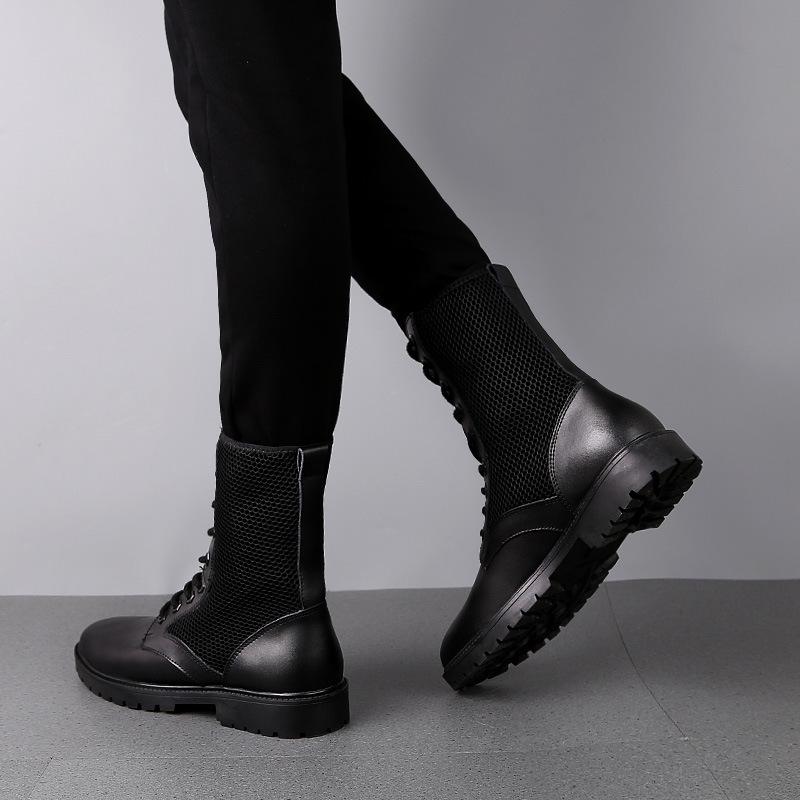Men's Large Size Mesh Leather High-Top Casual Outdoor Work Boots (38-52)