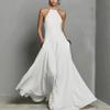 European and American spring and summer new cotton and linen blended simple backless sleeveless long dress
