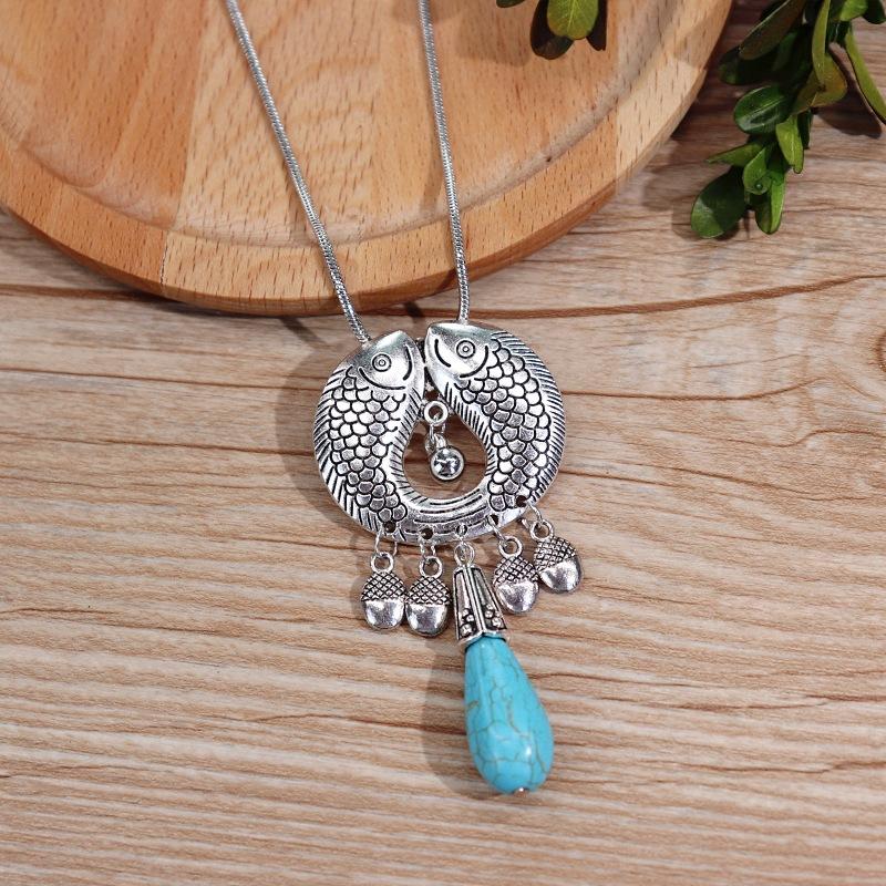 

Оригинальное ретро этническое бирюзовое ожерелье Богемская женская короткая цепочка на ключицу универсальные простые праздничные аксессуары