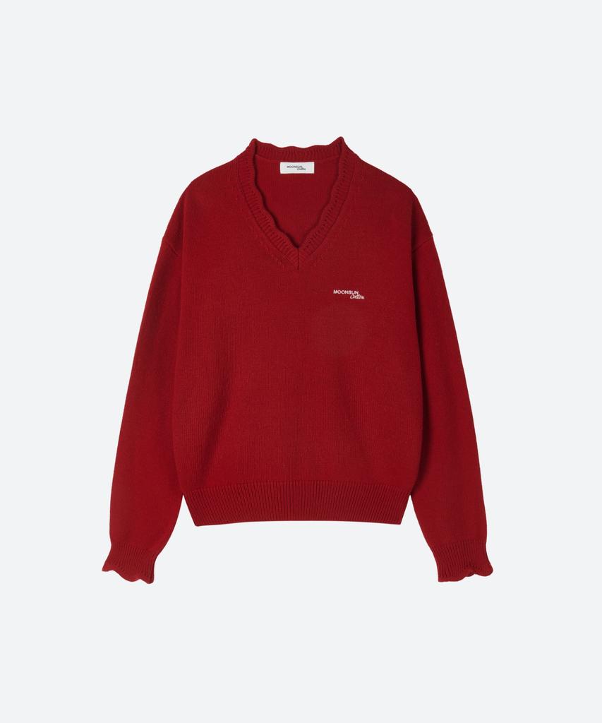 MOONSUN M.C Lace V Neck Knit / Red
