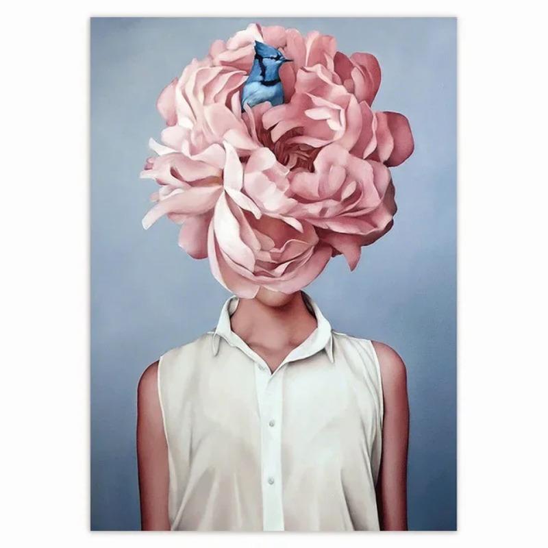 Nordic Classic Pop Wall Art Vibrant Flower Woman HD Canvas Oil Painting Poster  Print for Home Bedroom Living Room Decor  Gifts