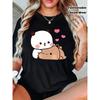 Women's Couple Heart Bear Print T-Shirt Casual Round Neck Short Sleeve Summer Top