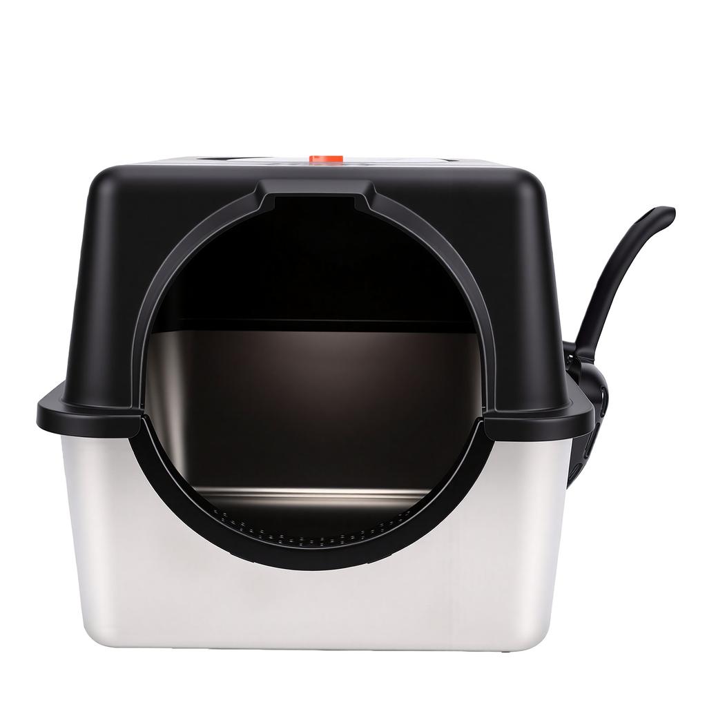 Cat Litter Box Enclosed Large Stainless Steel Base Easy Clean Mess Proof Odor Control Resist Design Dual Entry Options with Scoop
