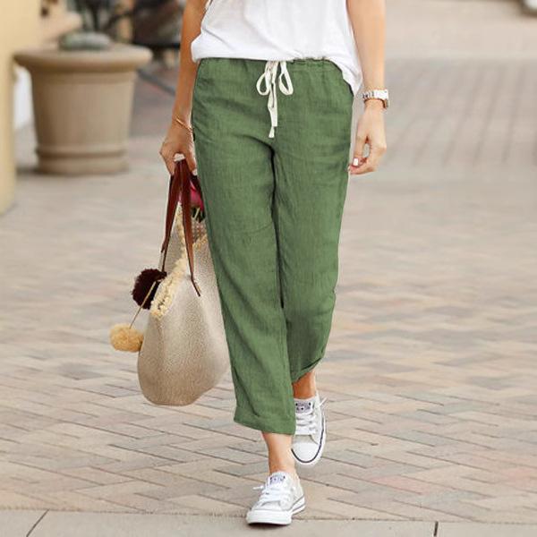 Autumn Cotton Women's Pants Drawstring Elastic Waist Casual Pants Female Loose Fashion Elegant Ladies Bottom