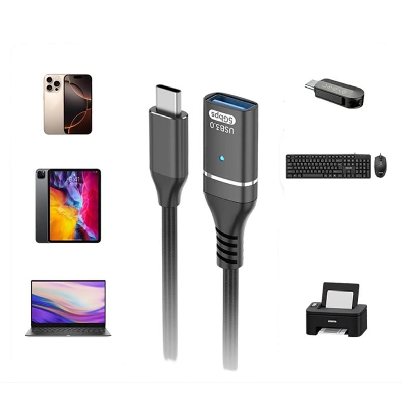 Fast Speed USB Type C OTG Adapter With Nylon Braided Cord Supports 10Gbps Transmission 5V3A Fast Charging