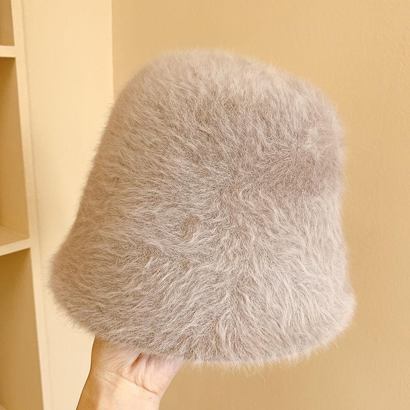 Winter Women's Fashion Solid Color Rabbit Fur Hat Bucket Hat Fisherman Hat Outdoor Warm Basin Hat Ladies Panama Bucket Hat