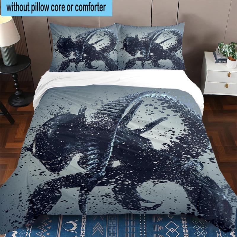 3PCS Alien Horror Artwork 3pcs Bedding,Including 3PCS Duvet Cover And 2pcs Pillowcases Perfect for Christmas,Ideal for Bedroom, Dormitory