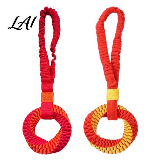 Dog Teeth Cleaning Supplies Bungee Tug Toy Woven Ring with Long Handle Interactive Chew Tear Resistant Toys Toy for Medium Large Dogs Dental