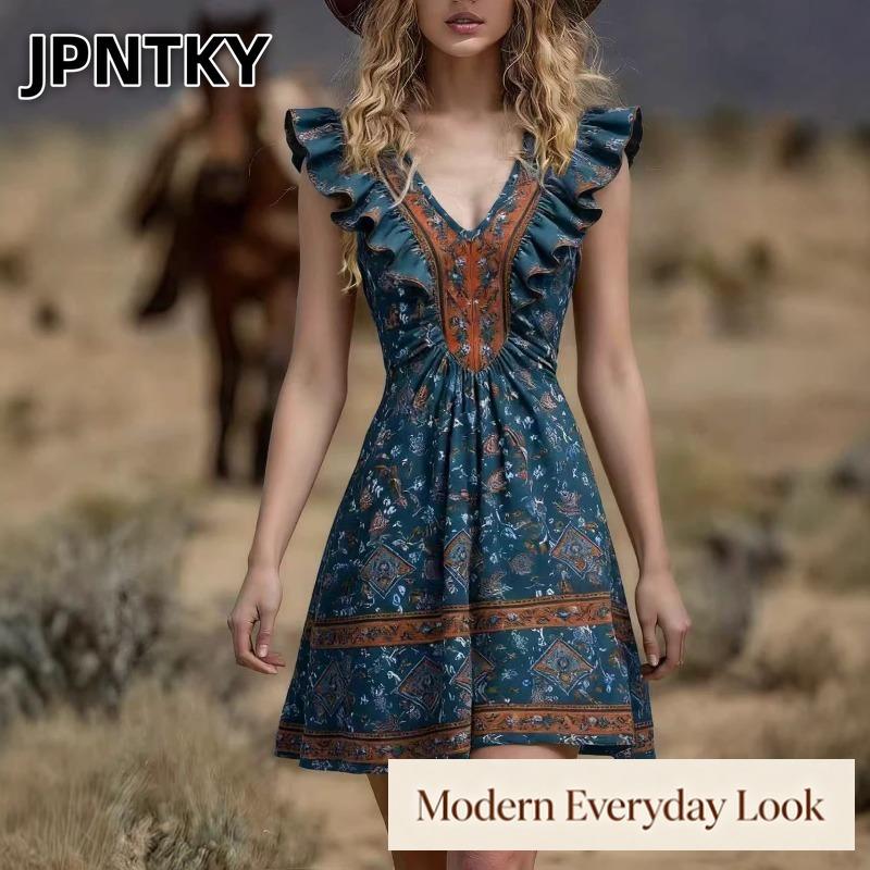 QICED Fashion Summer Spring V-Neck Sleeveless Casual Dresses