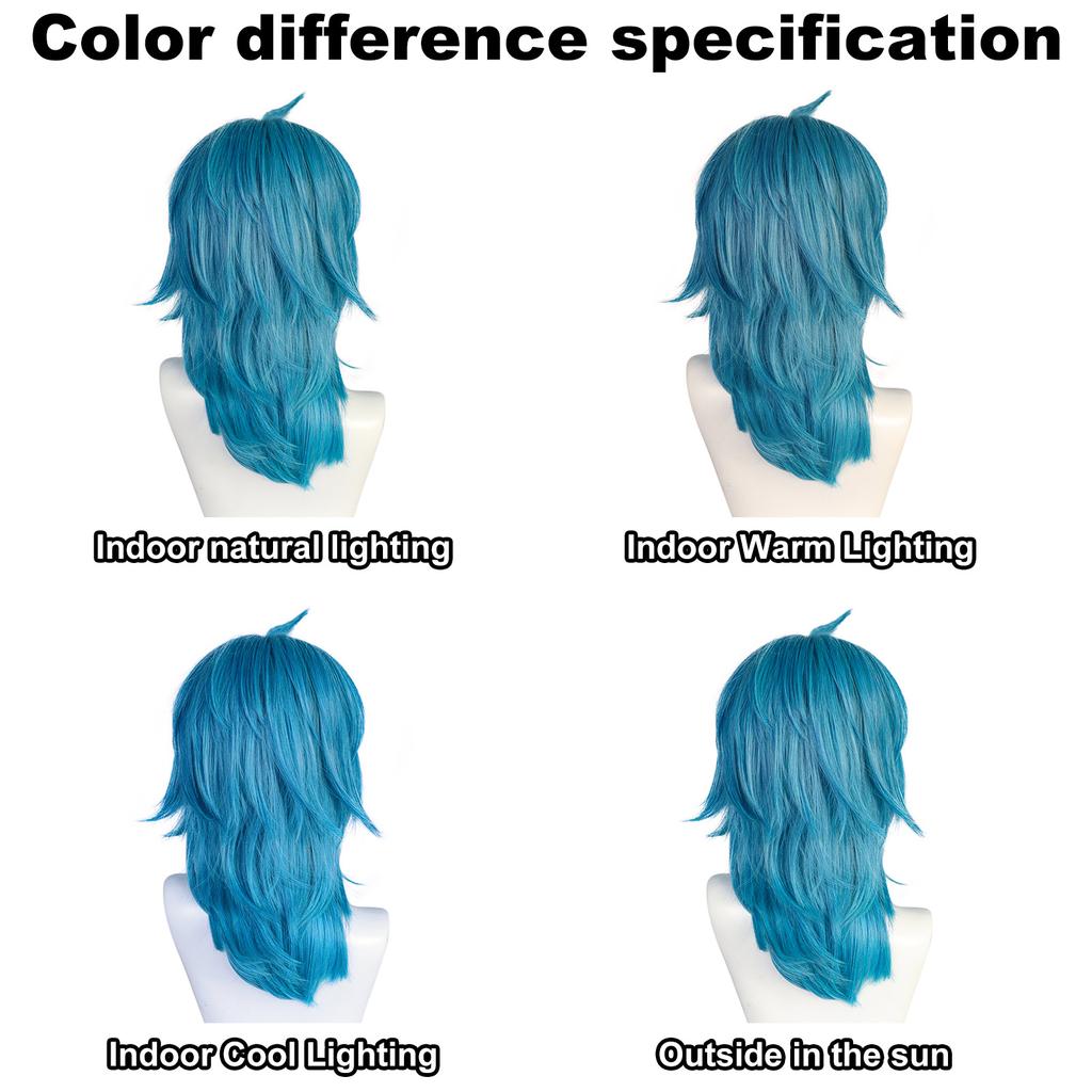 Synthetic Medium Length Straight Blue Sally Face Cosplay Wig for Halloween Carnival Comic Exhibition