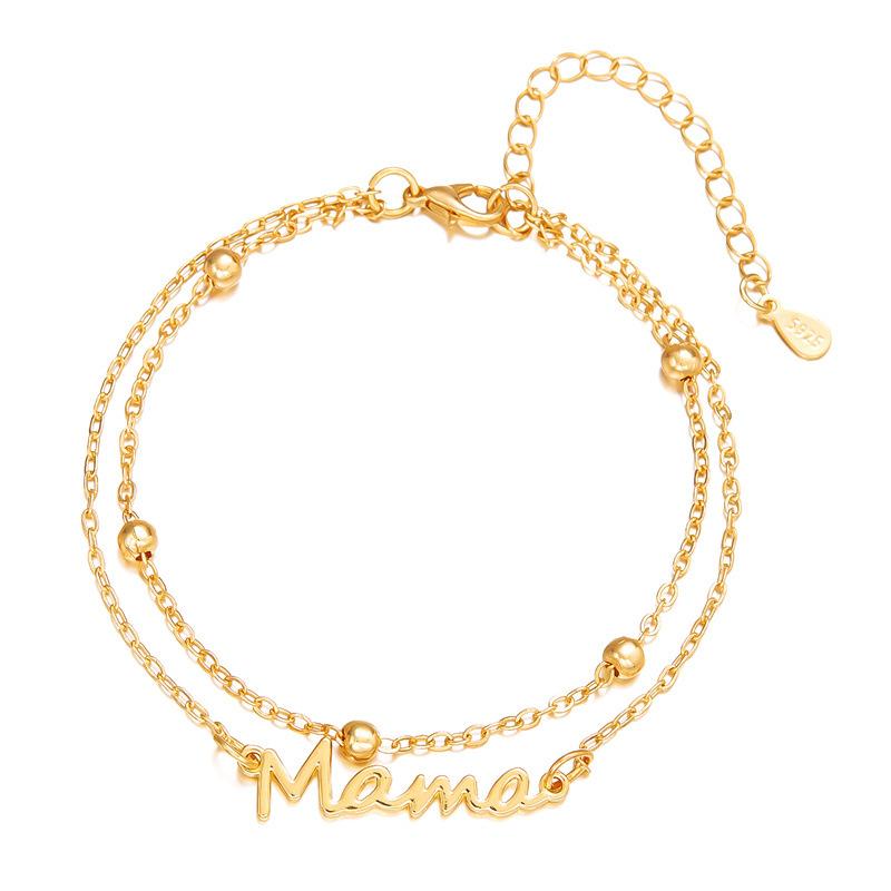 Simple Letter Mama Charm Bracelet for Women Metal 3 Colors Double Layer Chain Bangle Fashion Zircon Mother Day Wrist Gift
