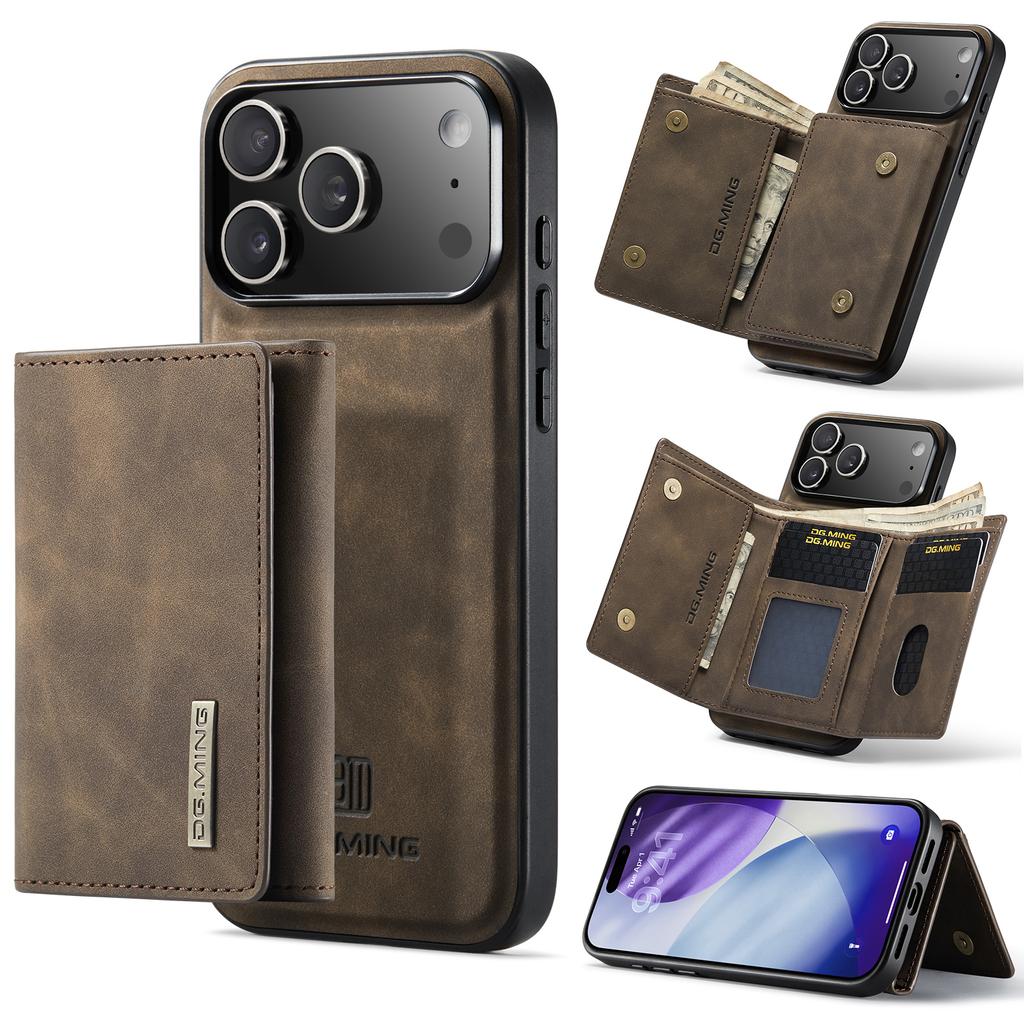 DG.MING M1 Series for iPhone 17 Pro Max Case Kickstand PU Phone Cover with Detachable Wallet