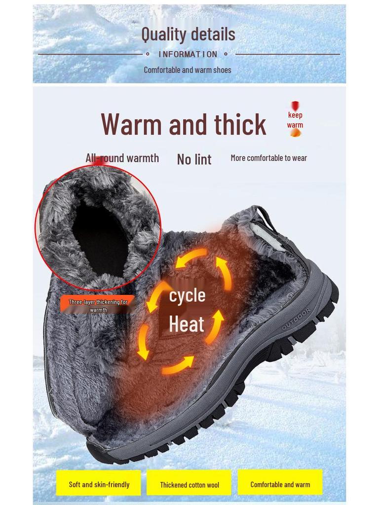 Women's Waterproof Non-Slip Warm Leather Snow Boots with Plus Velvet, Mid-Aged Comfort, Winter Cotton Walking Shoes