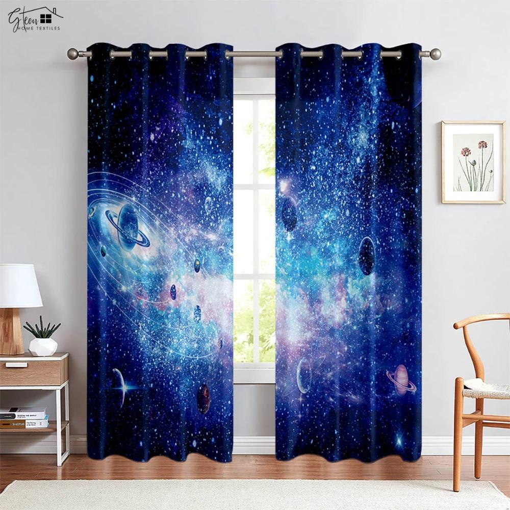 Cosmic Starry Sky Curtains Milky Way Meteor Starry Sky Sunset Dreamy Colorful Bedroom Living Room Children's Room Curtains 2PCS