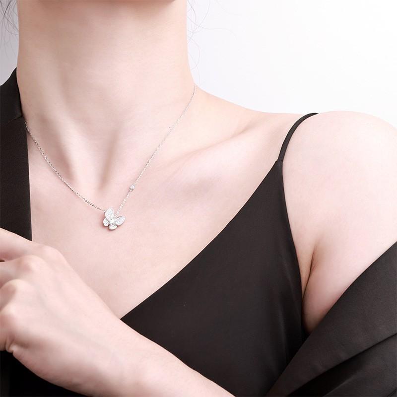 Moissanite Butterfly Wing Necklace Dainty Pendant Women