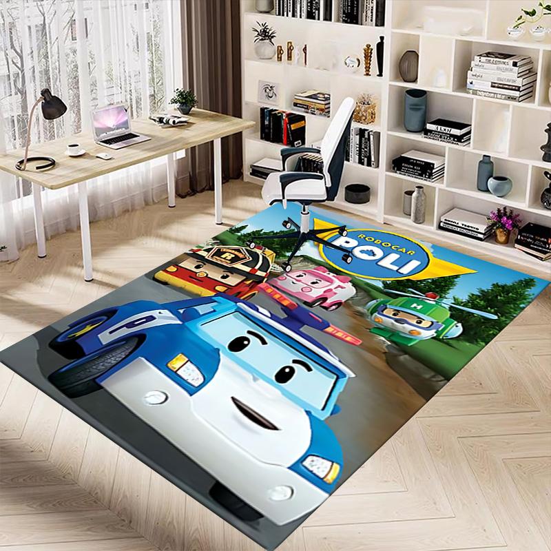 1pc Robocar Poli Adventure Carpet for Playroom Bedroom Living Room Sofa Home Decor,kids Game Area Rug Non-slip Floor Mat Y730154