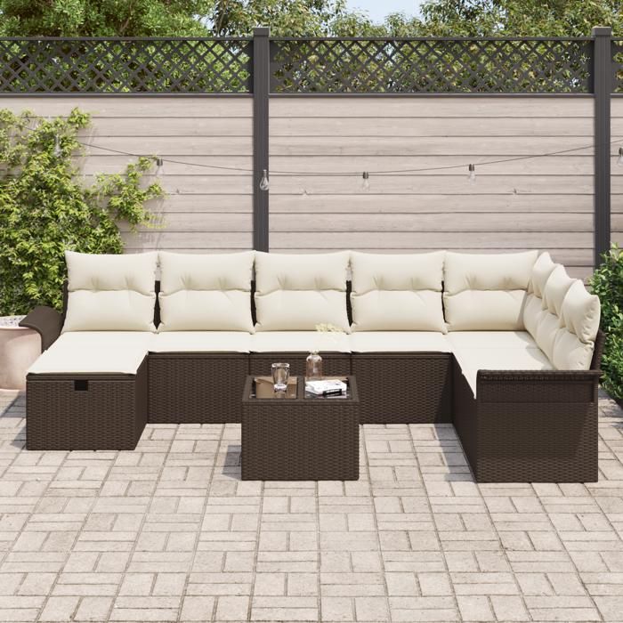 VidaXL Canapé de Jardin 9 Pièces avec Coussins Marron Rattan 3358937