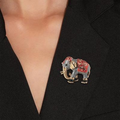 Unisex Brooch Rhinestone Decor Retro Oil-drip Enamel Elephant Shape Anti-slip Suit Coat Collar Hat Scarf Decoration Clothes Pin Party Prom Bride