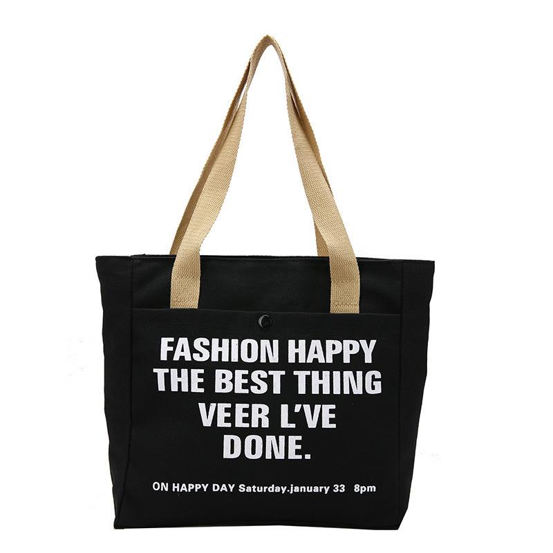 New Alphabet Canvas Shoulder Bag Women's Literary Handbag Student Versatile School Shopping Tuition Large Capacity School Bag