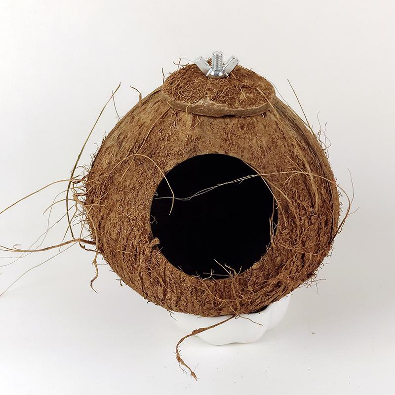Coconut Shell Hanging Bird Nest for Parrots, Finch, Budgie, and Pearl Breeding.