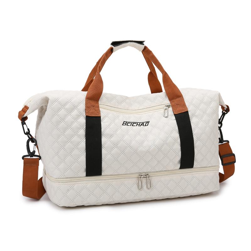 Nylon Travel Duffle Bag with Shoe Compartment, Large Capacity Argyle Pattern Casual Weekender Travel Handbag Gym Storage Bag