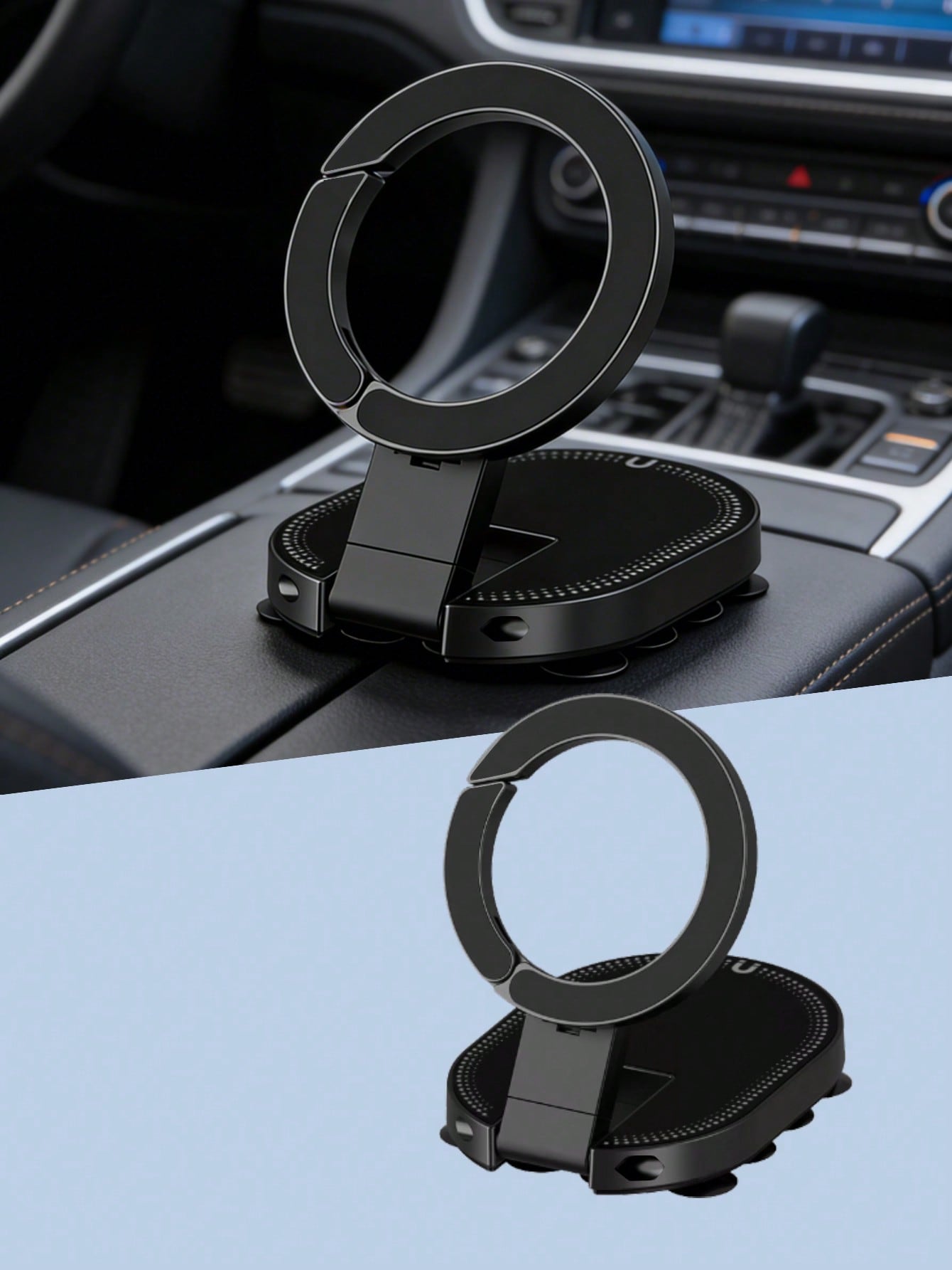 

3-in-1 magnetic phone holder with suction cup & ring - 360° rotatable, foldable&portable, with 18 suction discs, carabiner style чёрный
