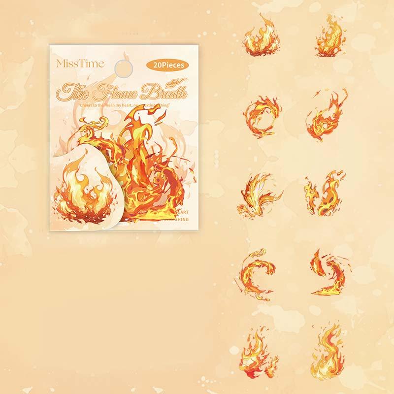 

20 Sheets/Bag Flaming Breath Series PET Hot Stamping Sticker Hand Account Collage For Office Stationery Diary School Season Gift